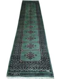 2.6x11 Green Color Bokhara Rug - Runner Hallway Luxury Bukhara Fine Quality Woolen Afghan