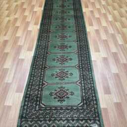 2.6x11 Green Color Bokhara Rug - Runner Hallway Luxury Bukhara Fine Quality Woolen Afghan - thumbnail 2