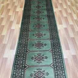 2.6x11 Green Color Bokhara Rug - Runner Hallway Luxury Bukhara Fine Quality Woolen Afghan - thumbnail 3