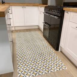 Kitchen Runner Floor Mat in Geometric Mosaic Tile Design, Decorative Cushioned Vinyl Area Rug - Kensington - thumbnail 3