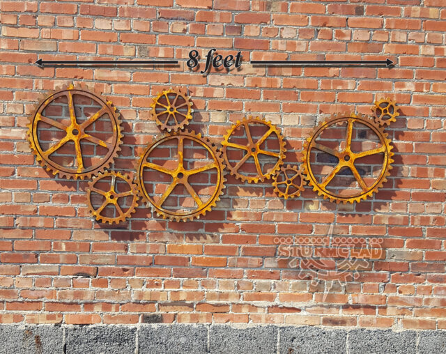 Large Wood Gear Set, Faux Iron Gears, Sprocket, Pulley, Steampunk Industrial Art Supplies, Wall Hanging Ornaments - image 1