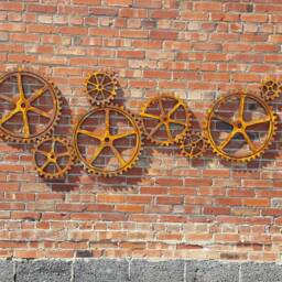 Large Wood Gear Set, Faux Iron Gears, Sprocket, Pulley, Steampunk Industrial Art Supplies, Wall Hanging Ornaments - thumbnail 3