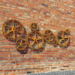Large Wood Gear Set, Faux Iron Gears, Sprocket, Pulley, Steampunk Industrial Art Supplies, Wall Hanging Ornaments - thumbnail 2