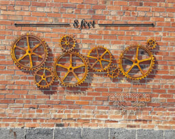 Large Wood Gear Set, Faux Iron Gears, Sprocket, Pulley, Steampunk Industrial Art Supplies, Wall Hanging Ornaments - thumbnail 1