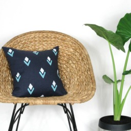 Navy Blue Teal & White Linen Pillow Cover /Southwestern Print Decorative Cushion Throw Diamond Turquoise Natural Indigo Navajo - thumbnail 2