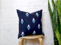 Navy Blue Teal & White Linen Pillow Cover /Southwestern Print Decorative Cushion Throw Diamond Turquoise Natural Indigo Navajo - thumbnail 1