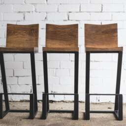 Industrial Bar Chair With Backrest, Metal Legs, Rustic Wood Seat - thumbnail 2