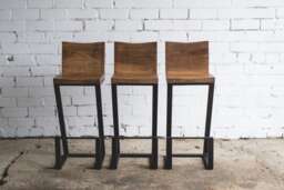 Industrial Bar Chair With Backrest, Metal Legs, Rustic Wood Seat - thumbnail 1