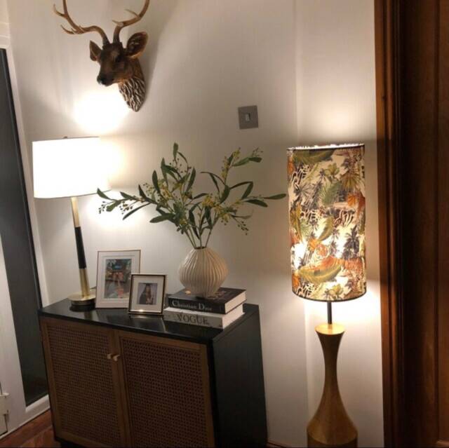Tropical Tiger Cheetah Velvet Cylinder Lampshade, Extra Tall Jungle Animal Velvet - image 1