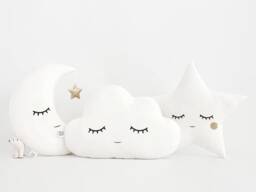 White With Gold Nursery Decor Cushion Set Cloud Moon Star Pillow Baby Girl New Mom Gift Boy Play Room Kid Space Bed Crib Cot Sleep Companion - thumbnail 1