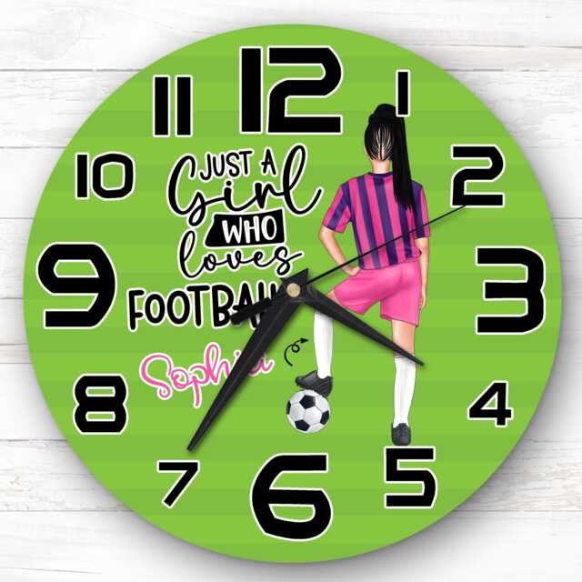 Girls Football Braid Light Skin Personalised Gift For Kid's Bedroom Clock - Kids Clock, Children's , Custom Wall - image 1