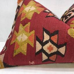 Vintage Turkish Kilim Pillow, Bohemian Handwoven Lumbar Cushion - 16x24 - thumbnail 3