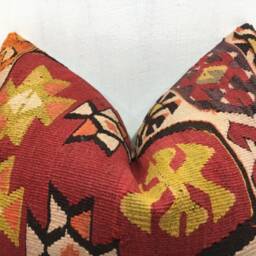 Vintage Turkish Kilim Pillow, Bohemian Handwoven Lumbar Cushion - 16x24 - thumbnail 2