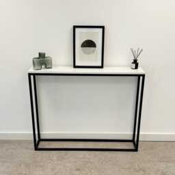 Calacatta Quartz Console Table Handmade Black Steel Frame Hallway Table - thumbnail 3