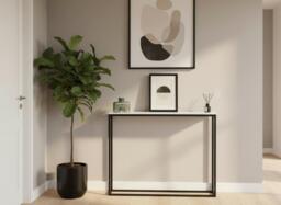 Calacatta Quartz Console Table Handmade Black Steel Frame Hallway Table - thumbnail 1