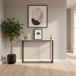 Calacatta Quartz Console Table Handmade Black Steel Frame Hallway Table - thumbnail 2