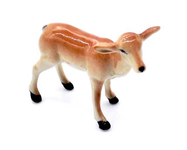 Miniature Ceramic Hind Doe Deer Female Animal Little Brown Beige Figurine Small Statue Tiny Decoration Hand Painted Collectible Figure Deco - image 1