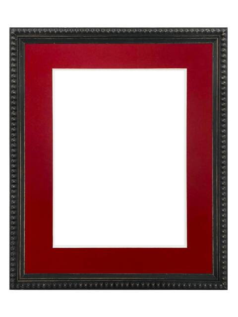 Crown Black Photo Frame With Red Mount, Wooden Bobbin Distressed - image 1