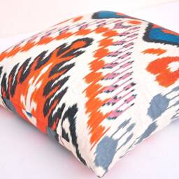 Handmade Silk Cotton Ikat Pillow Cover, Decorative Cushion, 20x20 - thumbnail 3