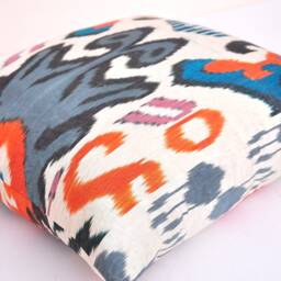 Handmade Silk Cotton Ikat Pillow Cover, Decorative Cushion, 20x20 - thumbnail 2