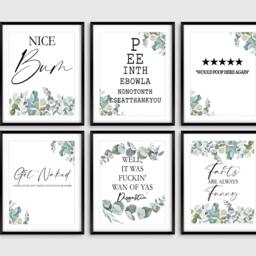 Bathroom Prints -25 Designs - Minimalist Wall Art Toilet 7 Sizes Funny Home Gift, Typography Print, Eucalyptus, Watercolour Leaf Design - thumbnail 3