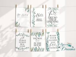 Bathroom Prints -25 Designs - Minimalist Wall Art Toilet 7 Sizes Funny Home Gift, Typography Print, Eucalyptus, Watercolour Leaf Design - thumbnail 1