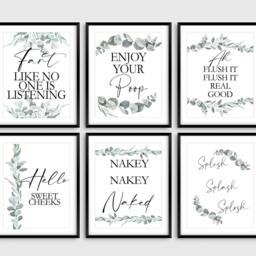 Bathroom Prints -25 Designs - Minimalist Wall Art Toilet 7 Sizes Funny Home Gift, Typography Print, Eucalyptus, Watercolour Leaf Design - thumbnail 2