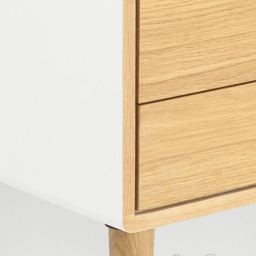 White Nightstand/Bedside Table, Scandinavian Mid-Century Modern Retro Style With 1 Or 2 Drawers & Legs Made Of Oak Wood - thumbnail 4