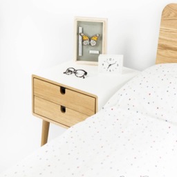 White Nightstand/Bedside Table, Scandinavian Mid-Century Modern Retro Style With 1 Or 2 Drawers & Legs Made Of Oak Wood - thumbnail 3
