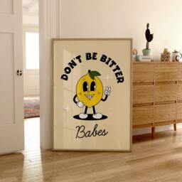 Don't Be Bitter Babes Retro Lemon Print, Funny Style Gift For Foodie, Gallery Wall, Food Kitchen Wall Art 2448 - thumbnail 1