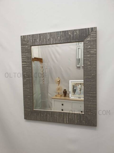 Blanca Modern Wood Frame Wall Mirror Bevelled Glass Grey 66x56cm Home Decor - image 1