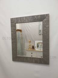 Blanca Modern Wood Frame Wall Mirror Bevelled Glass Grey 66x56cm Home Decor - thumbnail 1
