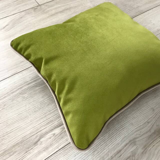 Green Apple Velvet Pillow Cover Lumbar Cushion With Piping - image 1