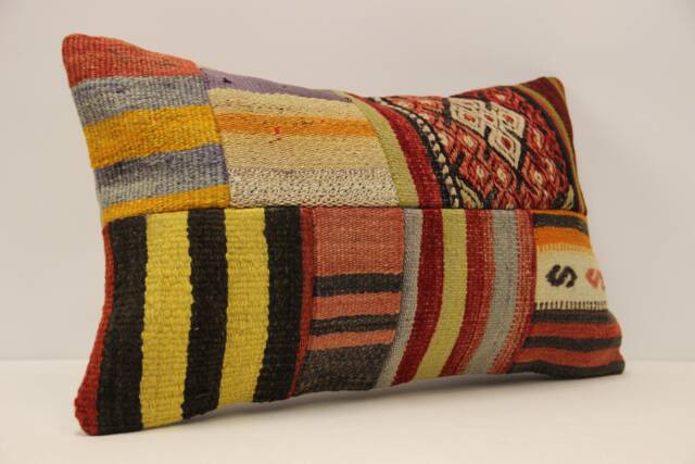 Lumbar Pillow, Patchwork Sofa Pillow, 12x20 in 30x50 cm, Vintage Turkish Kilim Pillow, Home Cushion Cover Boho Pillow Koef-1022 - image 1
