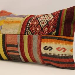 Lumbar Pillow, Patchwork Sofa Pillow, 12x20 in 30x50 cm, Vintage Turkish Kilim Pillow, Home Cushion Cover Boho Pillow Koef-1022 - thumbnail 3