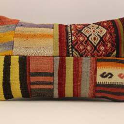 Lumbar Pillow, Patchwork Sofa Pillow, 12x20 in 30x50 cm, Vintage Turkish Kilim Pillow, Home Cushion Cover Boho Pillow Koef-1022 - thumbnail 2