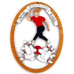 Personalized Bowling Christmas Ornament For Girl With Custom Colors -Wood, Hand Painted, Laser Cut - thumbnail 3