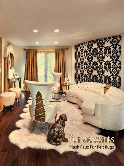 Faux Fur Sheepskin Rug, Warm Off White Shaggy Accent Rug - 5x10' - image 1
