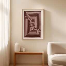 Burgundy Maze Poster - Minimal Geometric Wall Art Abstract Line Print - thumbnail 2