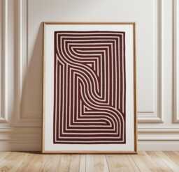 Burgundy Maze Poster - Minimal Geometric Wall Art Abstract Line Print - thumbnail 1