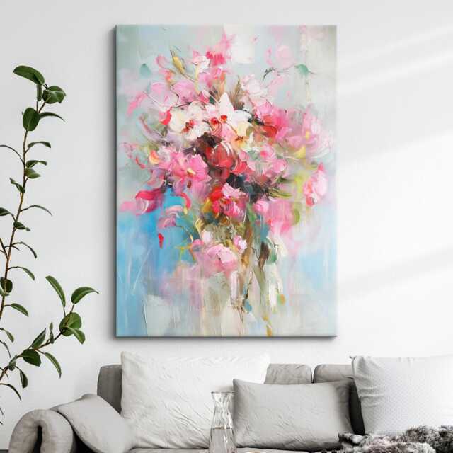 Abstract Floral Wall Art Print Blush Pink Peony Bouquet Pastel Teal Modern Canvas Or Black Framed Decor For Living Room - image 1