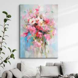 Abstract Floral Wall Art Print Blush Pink Peony Bouquet Pastel Teal Modern Canvas Or Black Framed Decor For Living Room