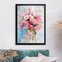 Abstract Floral Wall Art Print Blush Pink Peony Bouquet Pastel Teal Modern Canvas Or Black Framed Decor For Living Room - thumbnail 4