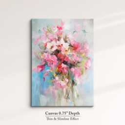 Abstract Floral Wall Art Print Blush Pink Peony Bouquet Pastel Teal Modern Canvas Or Black Framed Decor For Living Room - thumbnail 2