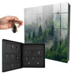 Misty Forest Wall Mounted Key Cabinet, Green Box For Home, Photographic Nature, Nature Lovers - thumbnail 1