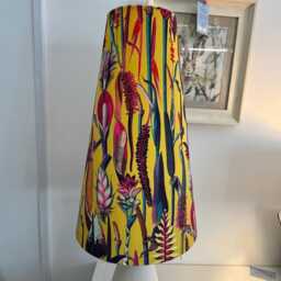 Extra Tall Conical Handmade Lampshade With Ochre Botanical Fabric, Suitable For Table Lamp, Floor Lamp - thumbnail 2