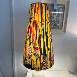 Extra Tall Conical Handmade Lampshade With Ochre Botanical Fabric, Suitable For Table Lamp, Floor Lamp