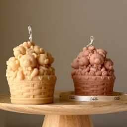 Teddy Bears Basket Candle Shaped Soy Wax Candle, Home Decor - thumbnail 1