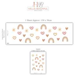 Boho Rainbow Heart Wall Decals For Nursery, Neutral Baby Room Stickers, Pink Beige Nursery Decor, Peel & Stick Kids Art - thumbnail 2