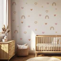 Boho Rainbow Heart Wall Decals For Nursery, Neutral Baby Room Stickers, Pink Beige Nursery Decor, Peel & Stick Kids Art - thumbnail 3